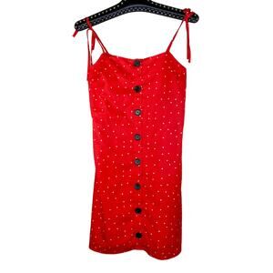 Reverse Red Polka Dot Button Up Mini Dress Small